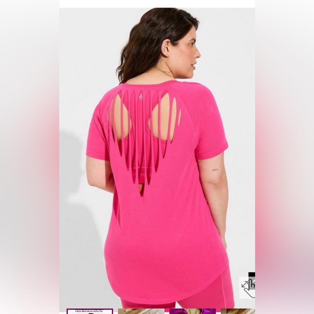 NWT Torrid Active Womens V-Neck Slash Back Short Sleeve Pink Top. Sz 2X